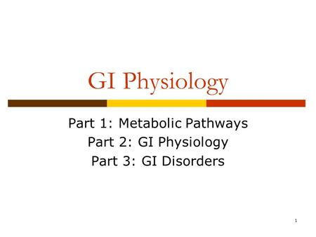 Part 1: Metabolic Pathways Part 2: GI Physiology Part 3: GI Disorders