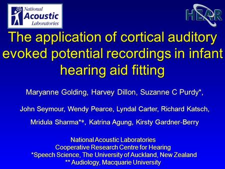 National Acoustic Laboratories Cooperative Research Centre for Hearing *Speech Science, The University of Auckland, New Zealand *Speech Science, The University.