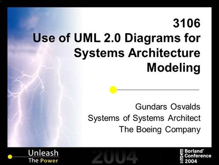 3106 Use of UML 2.0 Diagrams for Systems Architecture Modeling Gundars Osvalds Systems of Systems Architect The Boeing Company.