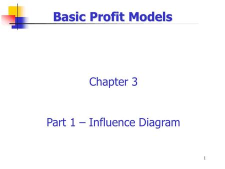 1 Basic Profit Models Chapter 3 Part 1 – Influence Diagram.