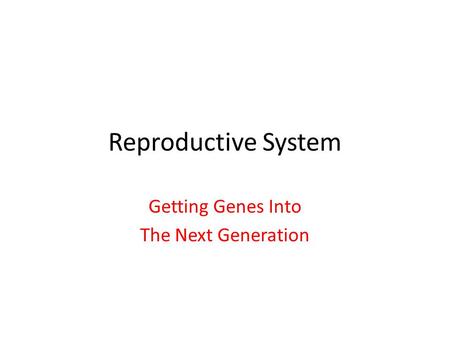 Reproductive System Getting Genes Into The Next Generation.
