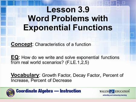 Lesson 3.9 Word Problems with Exponential Functions