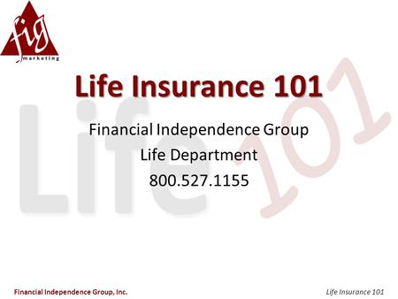 Life Insurance 101 Financial Independence Group Life Department 800.527.1155 Financial Independence Group, Inc.Life Insurance 101.