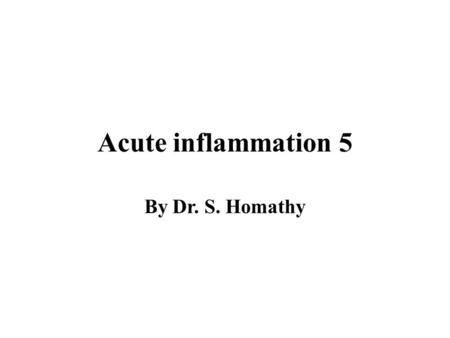 Acute inflammation 5 By Dr. S. Homathy. Basophils & Mast Cells.