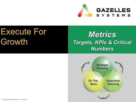 © Copyright Gazelles Systems, Inc. 2006-2011 1 Metrics Targets, KPIs & Critical Numbers Execute For Growth.