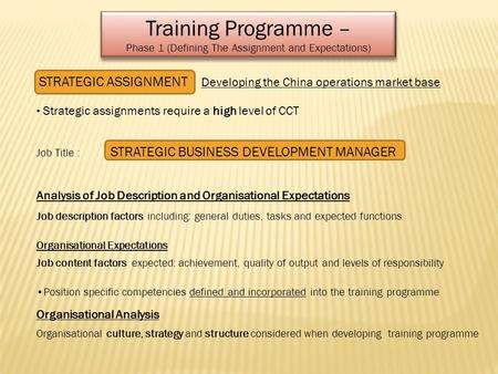 Training Programme – Phase 1 (Defining The Assignment and Expectations) Training Programme – Phase 1 (Defining The Assignment and Expectations) STRATEGIC.