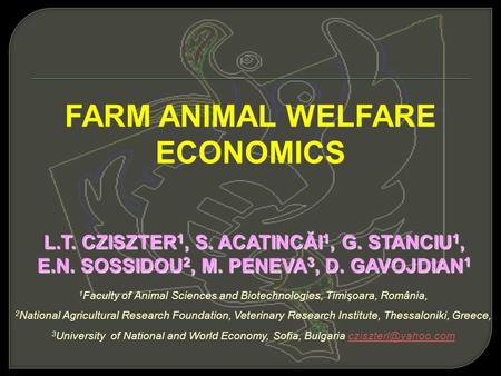 FARM ANIMAL WELFARE ECONOMICS