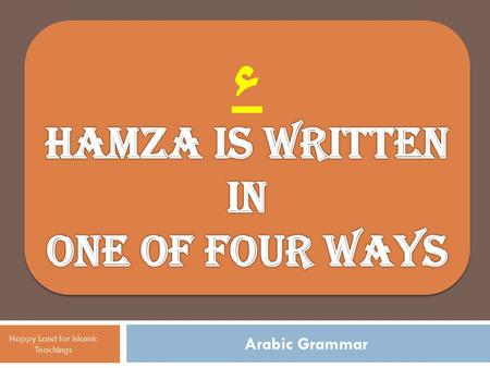 Arabic Grammar Happy Land for Islamic Teachings. by itself on the line, as in جاءَ جاءَ Happy Land for Islamic Teachings Hamza is written in one of four.