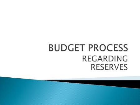 REGARDING RESERVES.  The operating budget for your association is prepared every year to project the next years expenses and determine the amount of.