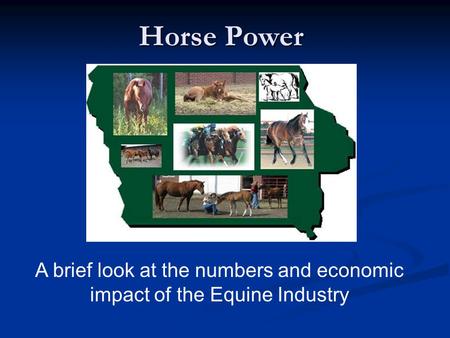 Horse Power A brief look at the numbers and economic impact of the Equine Industry.