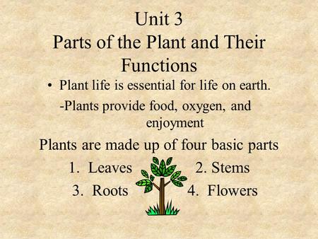 Unit 3 Parts of the Plant and Their Functions