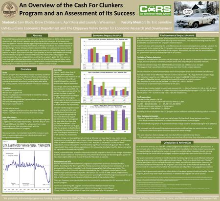 An Overview of the Cash For Clunkers Program and an Assessment of its Success Students: Sam Block, Drew Christensen, April Ross and Laurelyn Wieseman Faculty.