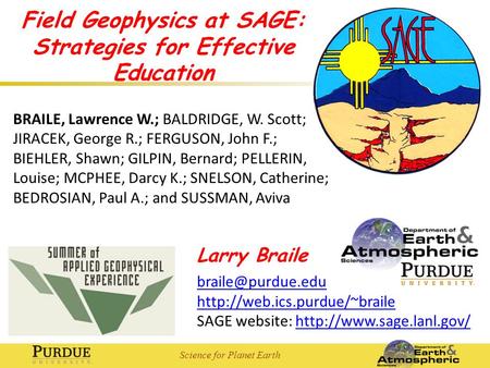 Science for Planet Earth Larry Braile  SAGE website: