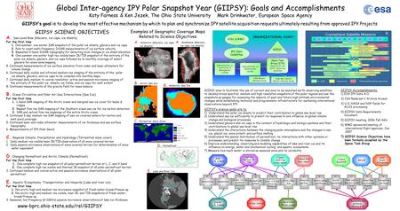 Global Inter-agency IPY Polar Snapshot Year (GIIPSY): Goals and Accomplishments Katy Farness & Ken Jezek, The Ohio State University Mark Drinkwater, European.