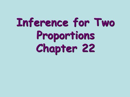 Inference for Two Proportions Chapter 22