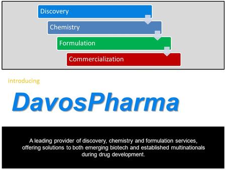 Introducing A leading provider of discovery, chemistry and formulation services, offering solutions to both emerging biotech and established multinationals.