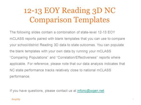 1 12-13 EOY Reading 3D NC Comparison Templates The following slides contain a combination of state-level 12-13 EOY mCLASS reports paired with blank templates.