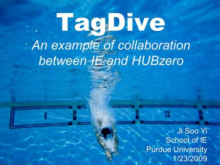 TagDive An example of collaboration between IE and HUBzero Ji Soo Yi School of IE Purdue University 1/23/2009.