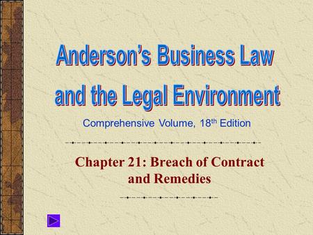 Comprehensive Volume, 18 th Edition Chapter 21: Breach of Contract and Remedies.
