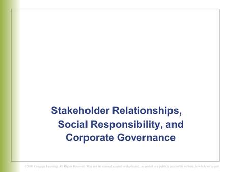 C H A P T E R 2 Stakeholder Relationships, Social Responsibility, and Corporate Governance.