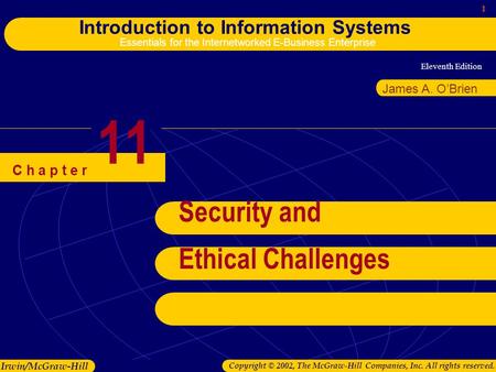 Eleventh Edition 1 Introduction to Information Systems Essentials for the Internetworked E-Business Enterprise Irwin/McGraw-Hill Copyright © 2002, The.