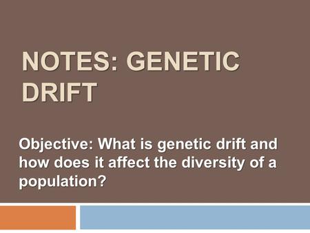 NOTES: GENETIC DRIFT Objective: What is genetic drift and how does it affect the diversity of a population?