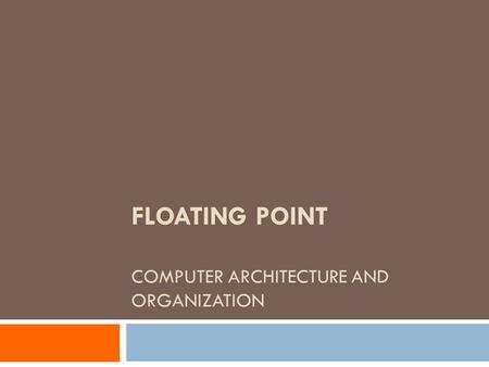 FLOATING POINT COMPUTER ARCHITECTURE AND ORGANIZATION.