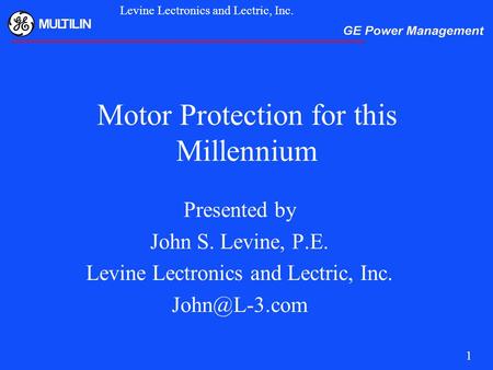 Motor Protection for this Millennium