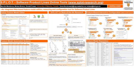 S.P.L.O.T. - Software Product Lines Online Tools (www.splot-research.org) Marcilio Mendonca, Moises Branco, Donald Cowan, University of Waterloo, Canada.