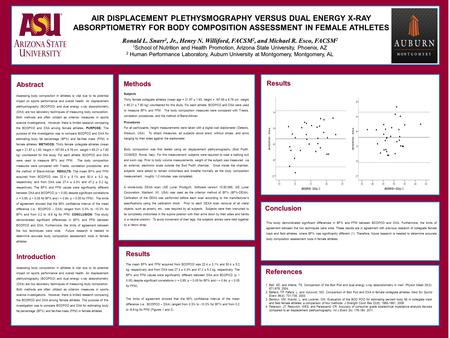 Abstract AIR DISPLACEMENT PLETHYSMOGRAPHY VERSUS DUAL ENERGY X-RAY ABSORPTIOMETRY FOR BODY COMPOSITION ASSESSMENT IN FEMALE ATHLETES Ronald L. Snarr 1,