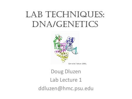 Lab Techniques: DNA/Genetics Doug Dluzen Lab Lecture 1 Eom et al. Nature 1996.