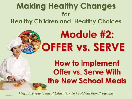 Making Healthy Changes for Healthy Children and Healthy Choices 1 Virginia Department of Education, School Nutrition Programs Aug 2012 How to implement.