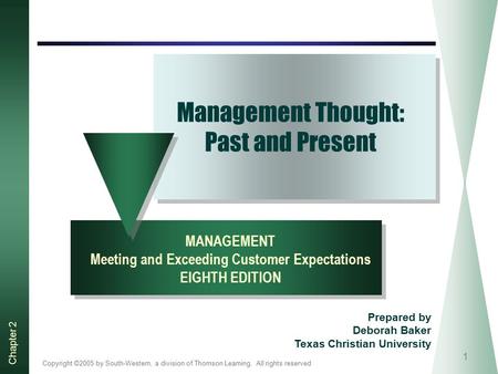Copyright ©2005 by South-Western, a division of Thomson Learning. All rights reserved Chapter 2 1 Management Thought: Past and Present MANAGEMENT Meeting.