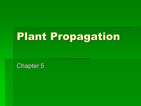 Plant Propagation Chapter 5. Learning Targets  I can identify various 2 types of Plant Propagation?  I can identify 2 and explain ways of seeding?