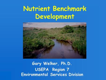 Nutrient Benchmark Development Gary Welker, Ph.D. USEPA Region 7 Environmental Services Division.