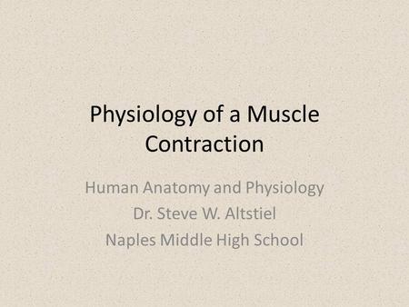 Physiology of a Muscle Contraction Human Anatomy and Physiology Dr. Steve W. Altstiel Naples Middle High School.