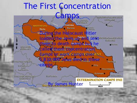 The First Concentration Camps By James Hunter During the Holocaust Hitler loaded the Jews up and sent them to death camps but he called them concentration.