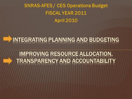 SNRAS-AFES / CES Operations Budget FISCAL YEAR 2011 April 2010.