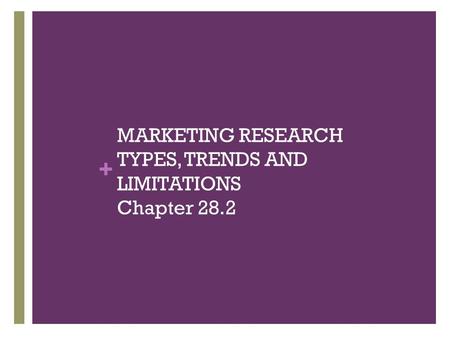 MARKETING RESEARCH TYPES, TRENDS AND LIMITATIONS Chapter 28.2