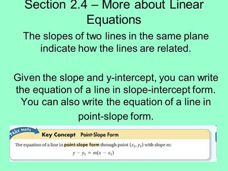 Section 2.4 – More about Linear Equations