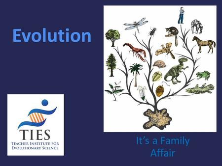 Evolution It’s a Family Affair. Today’s Lesson Diversity and Evolution of Living Organisms I. The scientific theory of evolution is the organizing principle.