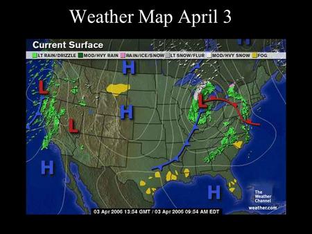 Weather Map April 3. Atmospheric Pressure Air Pressure Affects Wind movement Cloud formation (convergence) Precipitation Development of storms Pressure.