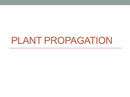 PLANT PROPAGATION Propagation The multiplication of a kind or species. Reproduction of a species.