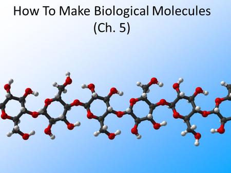 How To Make Biological Molecules (Ch. 5)