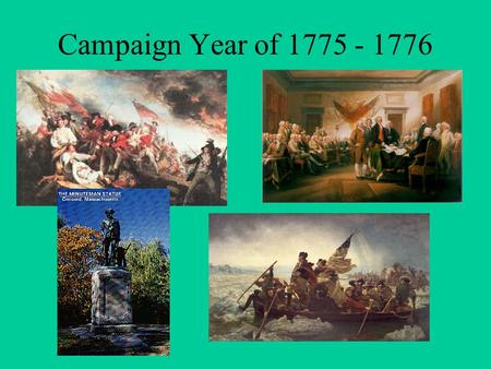 Campaign Year of 1775 - 1776. American Advantages and Disadvantages Advantages  Fighting for a cause  Familiar with the territory  Familiar with guns.