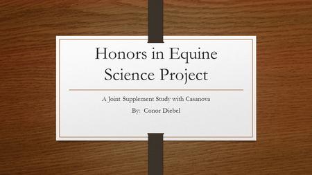 Honors in Equine Science Project A Joint Supplement Study with Casanova By: Conor Diebel.