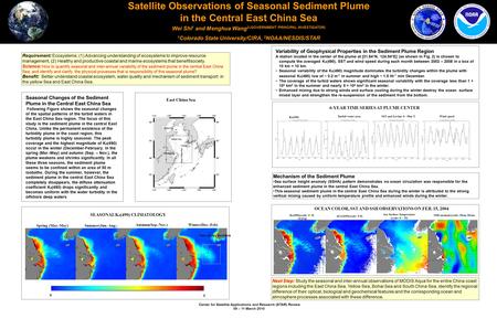 Center for Satellite Applications and Research (STAR) Review 09 – 11 March 2010 Satellite Observations of Seasonal Sediment Plume in the Central East China.