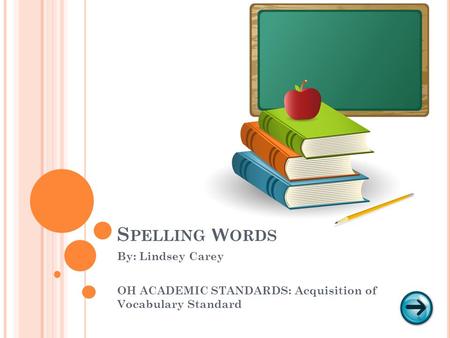 S PELLING W ORDS By: Lindsey Carey OH ACADEMIC STANDARDS: Acquisition of Vocabulary Standard.