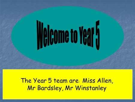 The Year 5 team are : Miss Allen, Mr Bardsley, Mr Winstanley.