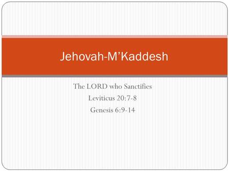 The LORD who Sanctifies Leviticus 20:7-8 Genesis 6:9-14